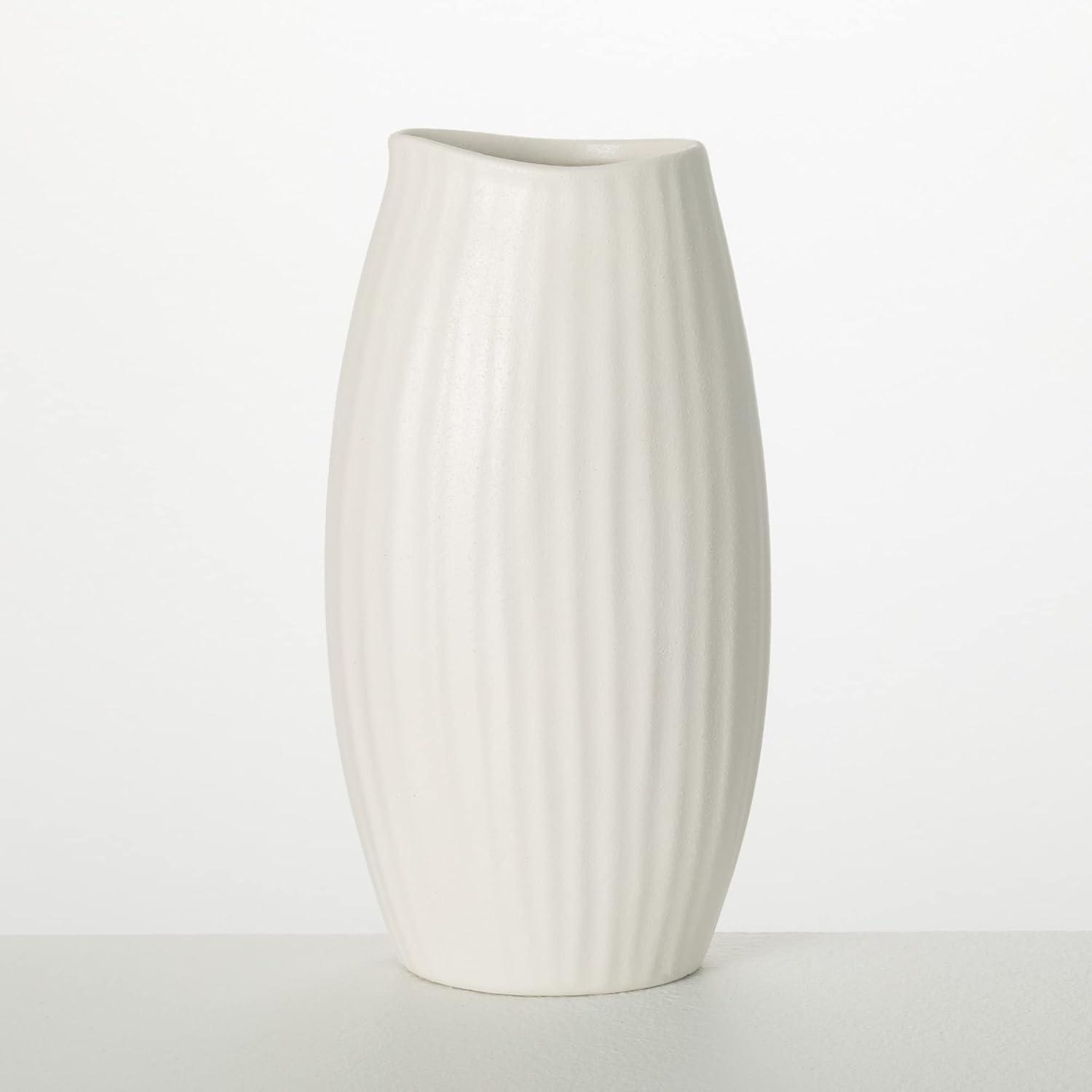 Sullivans 9" Modern White Ribbed Vase