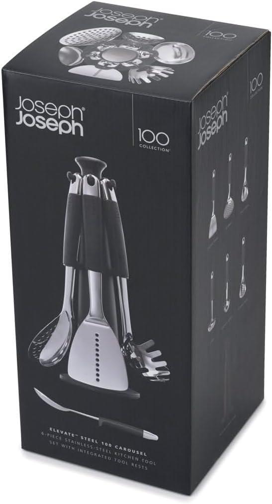 Joseph Joseph 6pc Stainless Steel 100 Collection Rotating Kitchen Utensil Set: Cooking Utensils & Spatula Set, Dishwasher-Safe