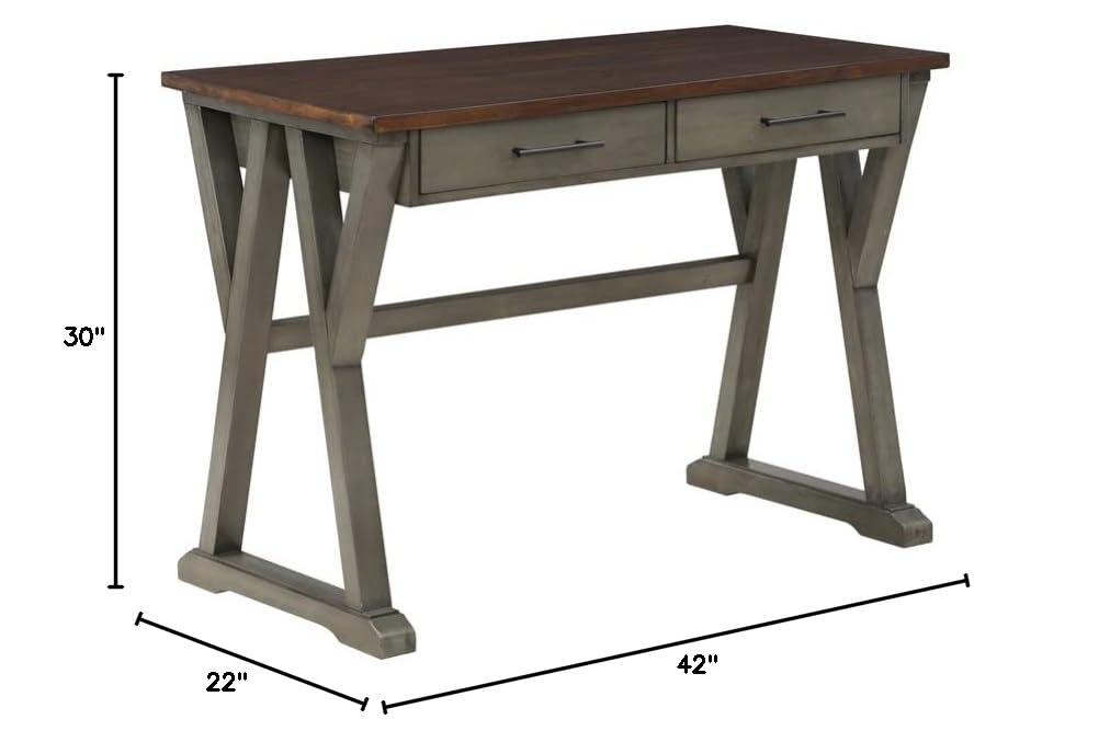 Jericho Rustic Writing Desk w/ Drawers in Slate Gray in Engineered Wood
