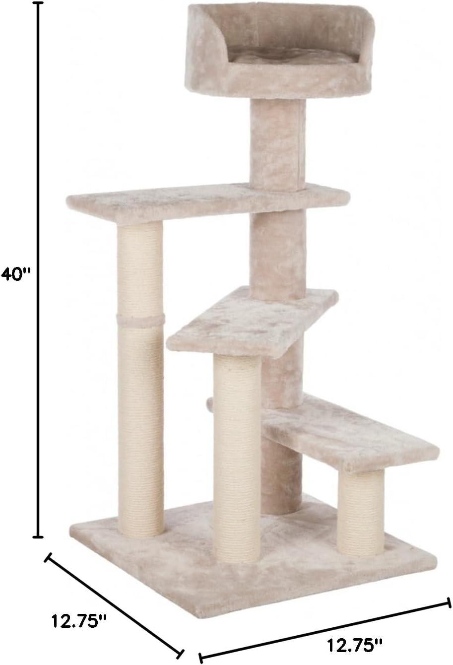 Greige Plush and Sisal 4-Level Cat Tree with Bed