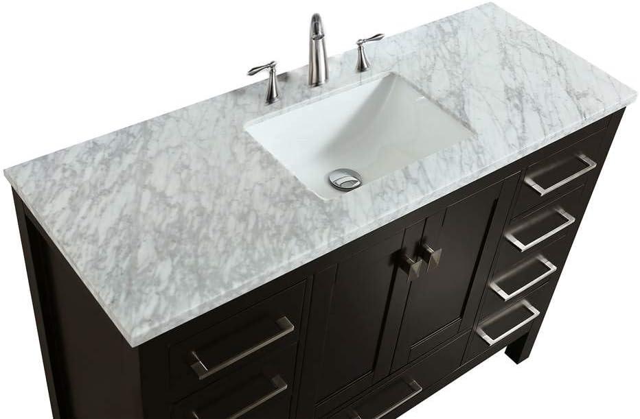 Eviva Aberdeen 42" Transitional Espresso Bathroom Vanity with White Carrara Countertop