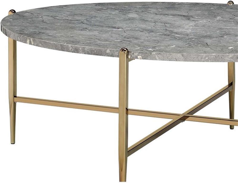 ACME Tainte Oval Faux Marble Top Coffee Table in Gray and Champagne