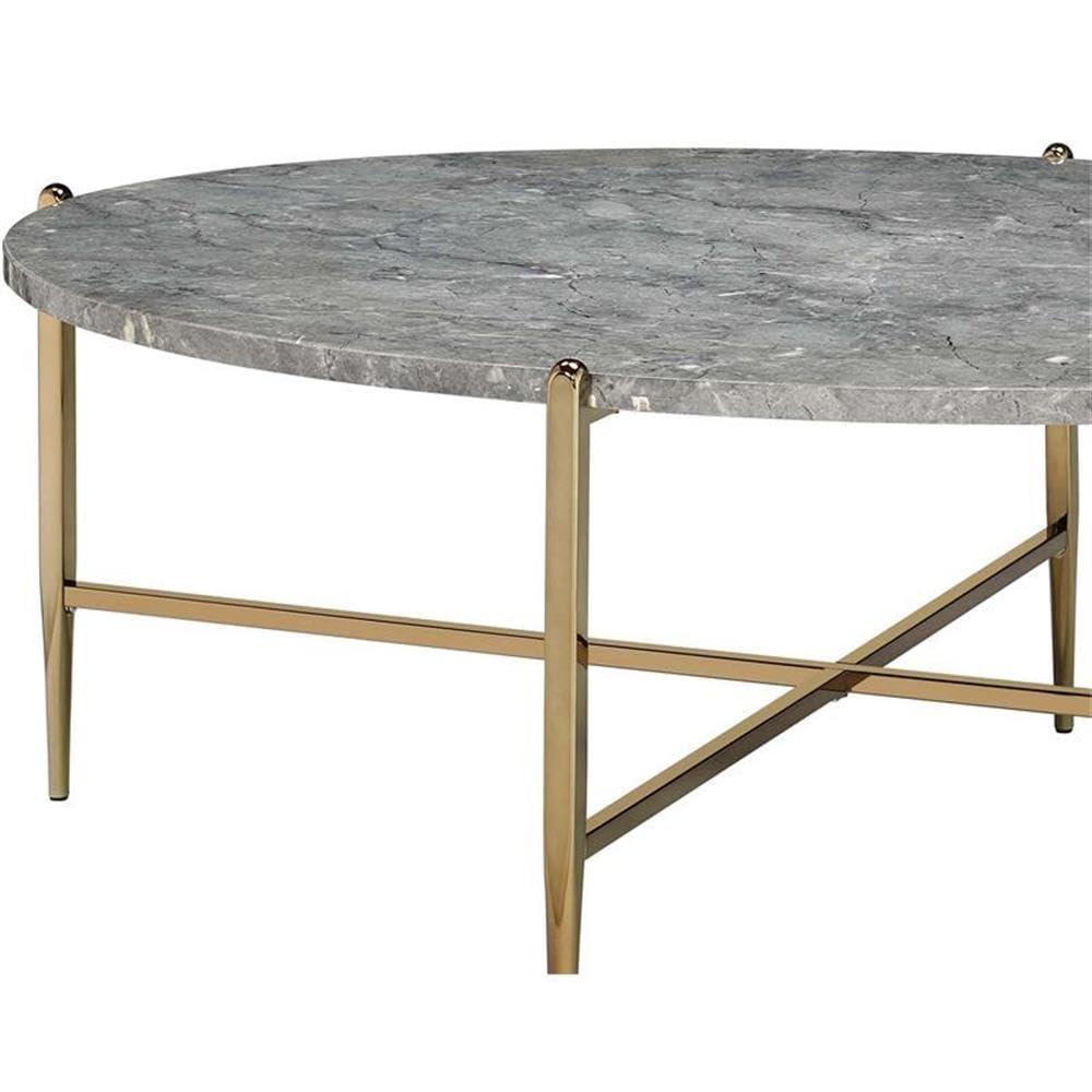 ACME Tainte Oval Faux Marble Top Coffee Table in Gray and Champagne