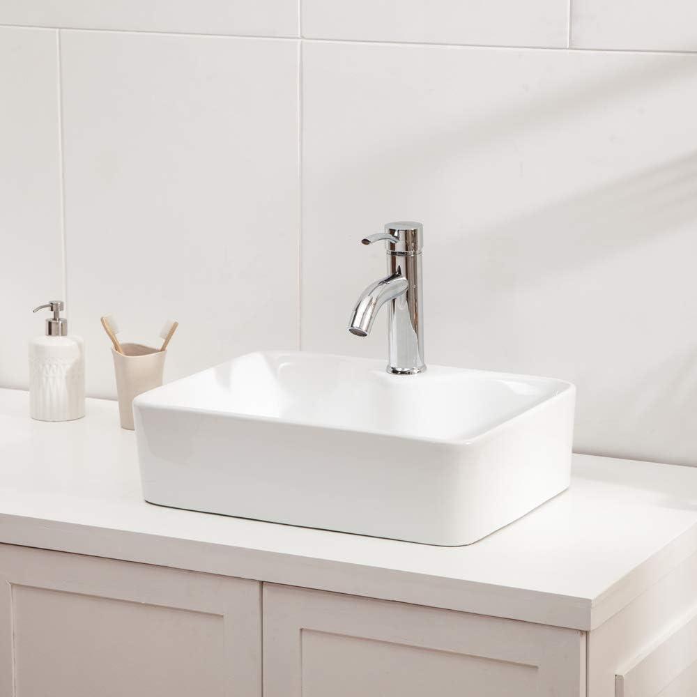 19" White Ceramic Rectangular Above-Counter Vessel Sink