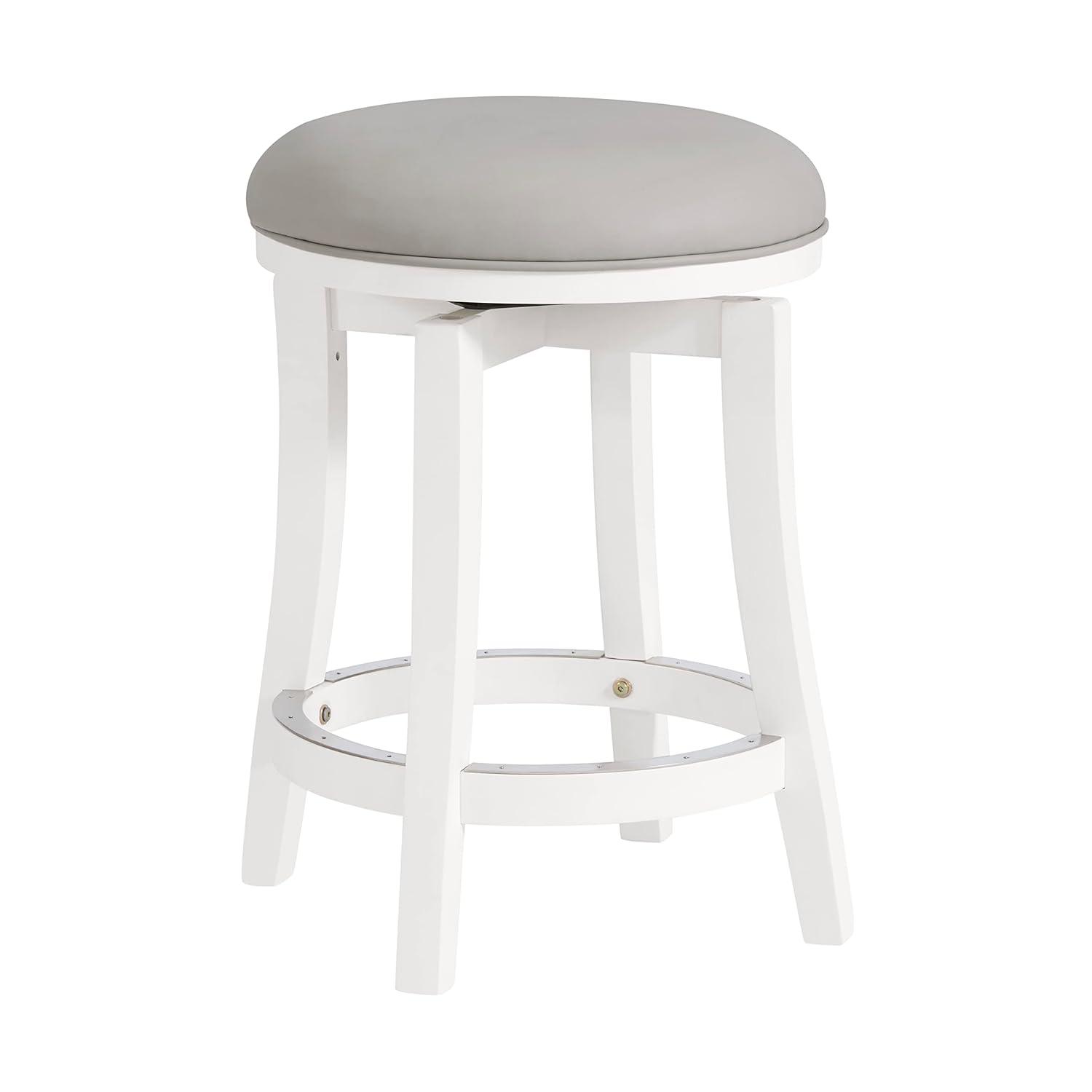 Alaterre Ellie Upholstered Swivel Bar Stool Chairs with Padded Seat and Back, Rubberwood Frame with Metal Kick Plate