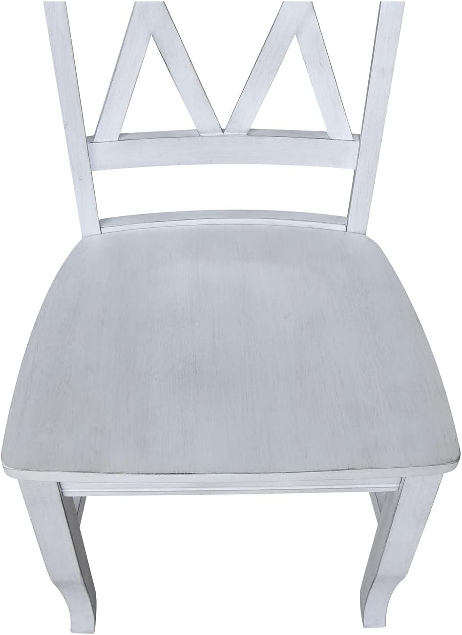 Antique Chalk High-Back Cross Side Chair in Solid Parawood