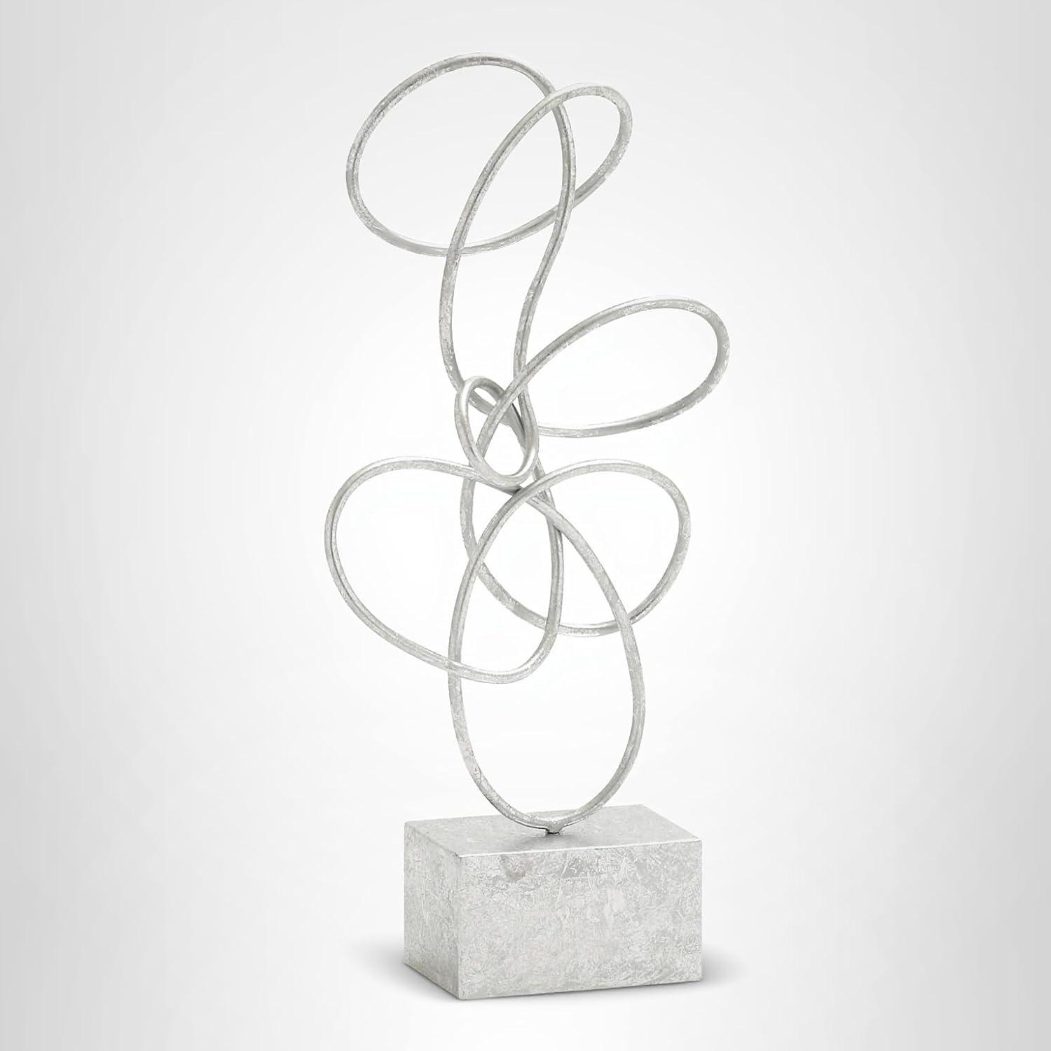 10" x 22" Silver Metal Swirl Abstract Sculpture, by DecMode