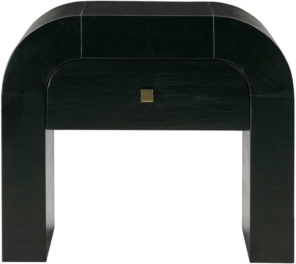 Modern Acacia Black Nightstand with Rounded Silhouette and Gold Accents