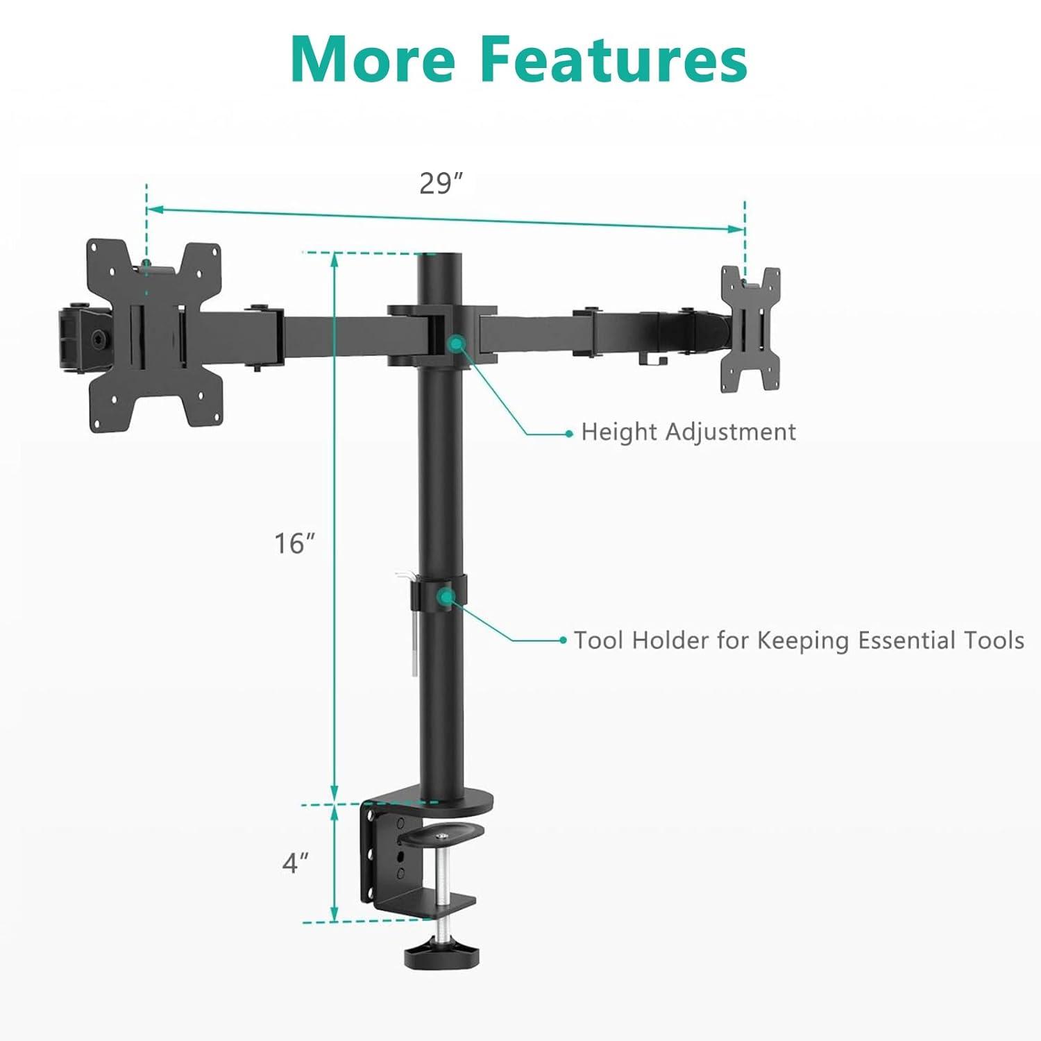 Mount-It! Dual Monitor Mount | Double Monitor Desk Stand | Two Full Motion Adjustable Arms Fit 2 Computer Screens 17 - 32 in. | C-Clamp & Grommet Base