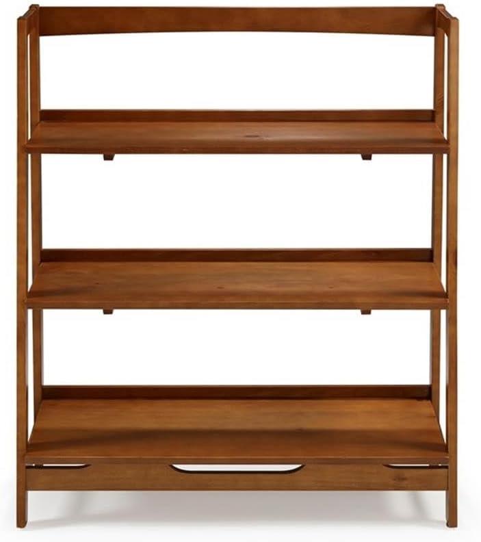 Camaflexi Mid Century Modern Wooden Bookshelf 3 Tier Open Shelving Unit, Castanho 100% Solid Wood