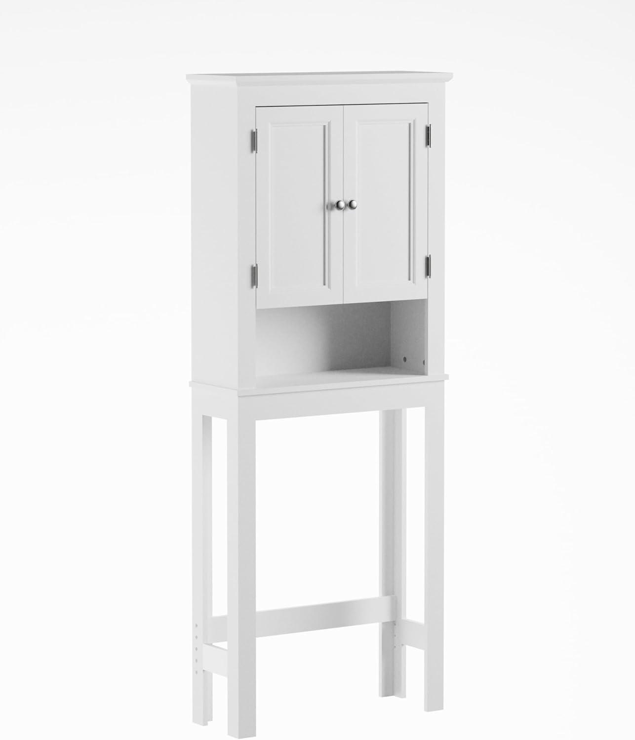 White Adjustable Over-the-Toilet Storage Cabinet with Doors