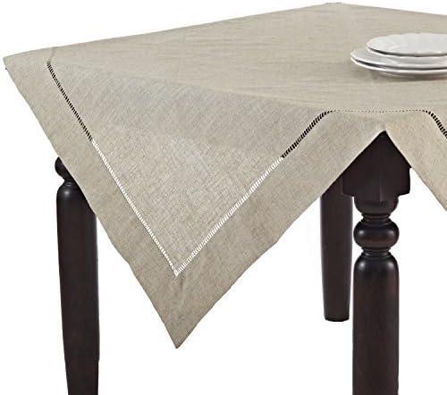 Saro Lifestyle Natural Toscana Tablecloth With Hemstitched Border, Natural, 65" x 140"