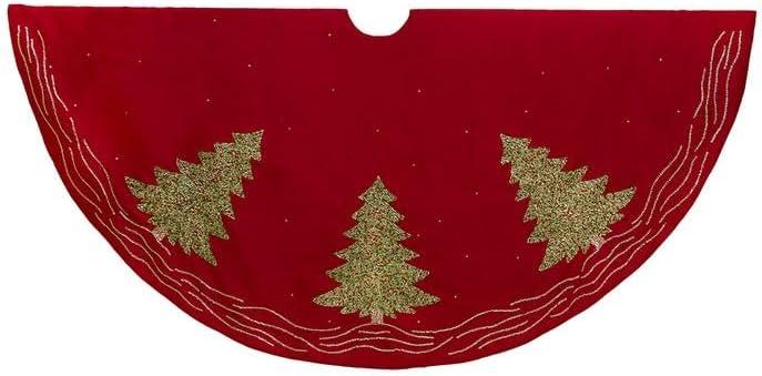 60 in. Red Tree Skirt with Green Embroidered Tree Design