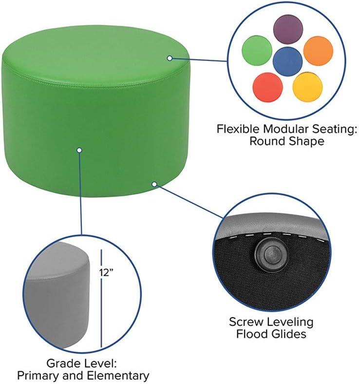 Modern Green Vinyl Round Ottoman with Plywood Frame - 12" Height