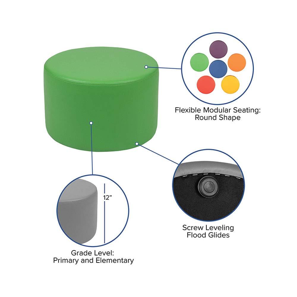 Modern Green Vinyl Round Ottoman with Plywood Frame - 12" Height