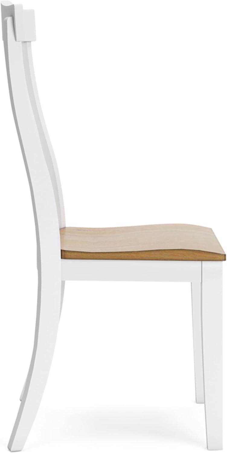 White and Light Brown Wood Slat Back Upholstered Side Chair