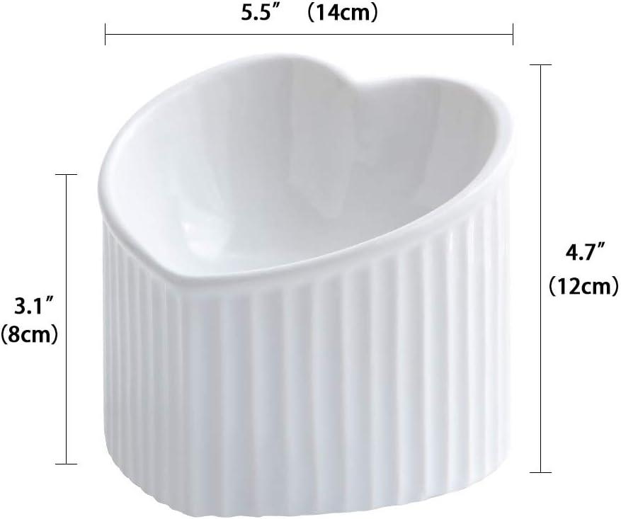 Ceramic Raised Cat Bowls, Tilted Elevated Food or Water Bowls, Stress Free, Backflow Prevention - white