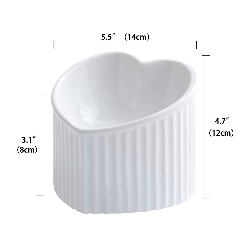 Ceramic Raised Cat Bowls, Tilted Elevated Food or Water Bowls, Stress Free, Backflow Prevention - white