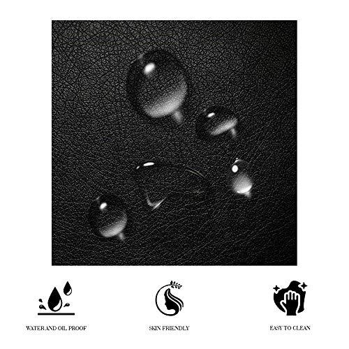 Allewie King Size Bed Frame with Iron Piece Decor, Faux Leather Upholstered Platform Bed with Curved Adjustable Headboard, Wooden Slats Support, No Box Spring Needed, Modern Black