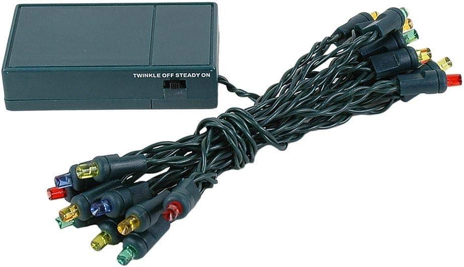 Novelty Lights 20 Light Battery Operated LED Christmas Mini Light Set, Multi, Green Wire, 8' Long