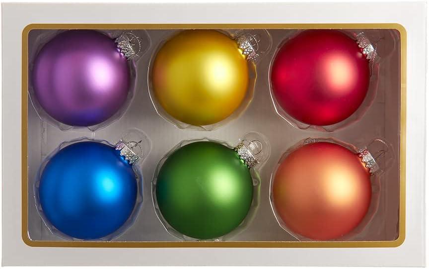 80mm Multicolor Glass Matte Christmas Ball Ornament Set - 6 Piece