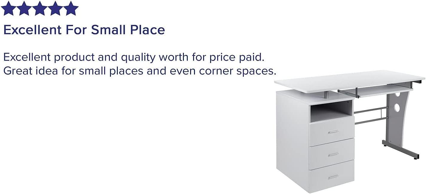 Flash Furniture White Desk with Three Drawer Pedestal and Pull-Out Keyboard Tray