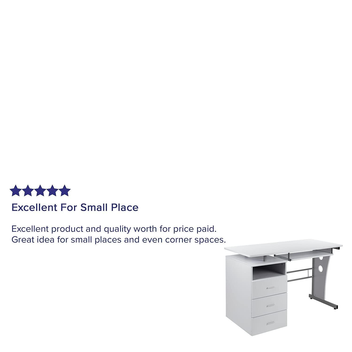 Flash Furniture White Desk with Three Drawer Pedestal and Pull-Out Keyboard Tray