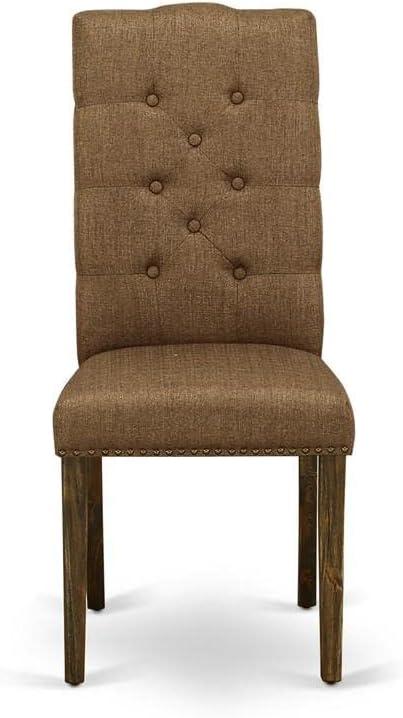 East West Furniture Elsa 41" Fabric Dining Chairs in Jacobean/Brown (Set of 2)