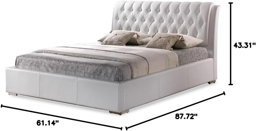 Baxton Studio Full Bianca Modern Bed with Tufted Headboard White : Chic Faux Leather, Elegant Curve Design, No Box Spring Needed