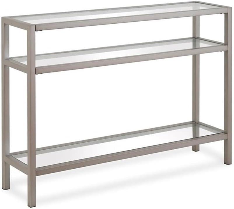 Evelyn&Zoe 42" Satin Nickel Metal/Glass Console Table