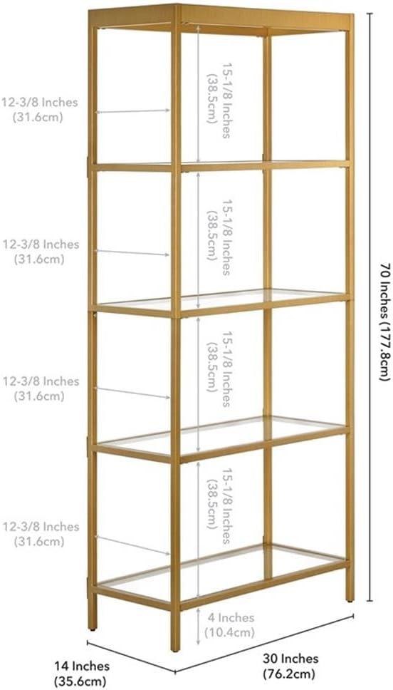 Aurelia 70'' Brass and Tempered Glass Minimalist Bookcase