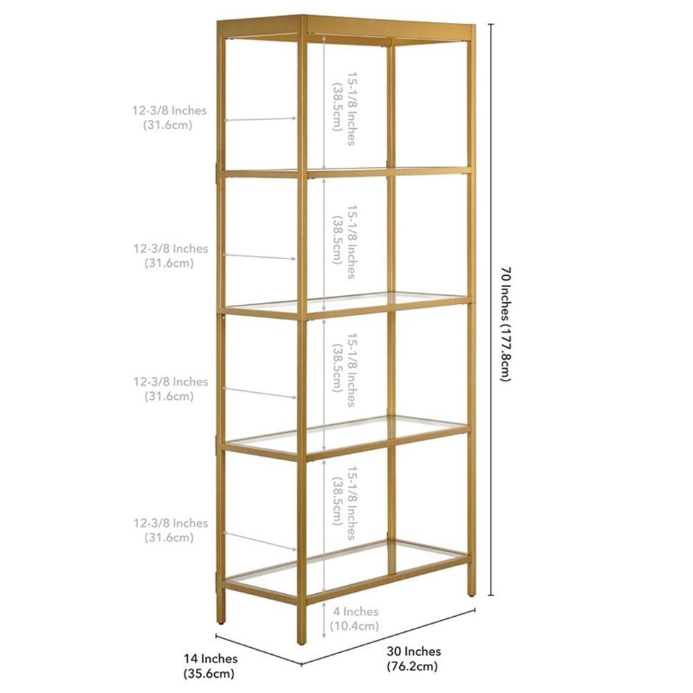 Evelyn&Zoe Alexis 30" Wide Rectangular Bookcase, Brass