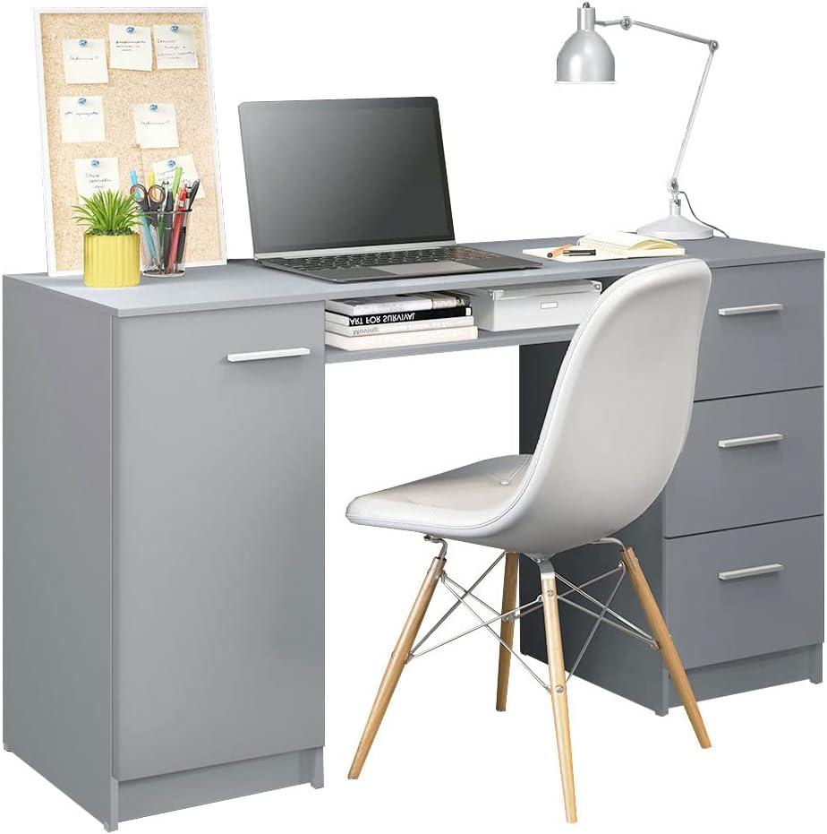 Gray Wood Gaming Desk with Drawer and Shelf