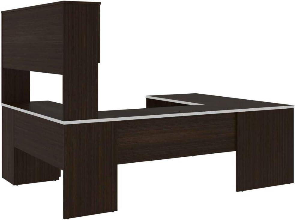 Bestar Ridgeley U Shaped Desk in Dark Chocolate & White Chocolate