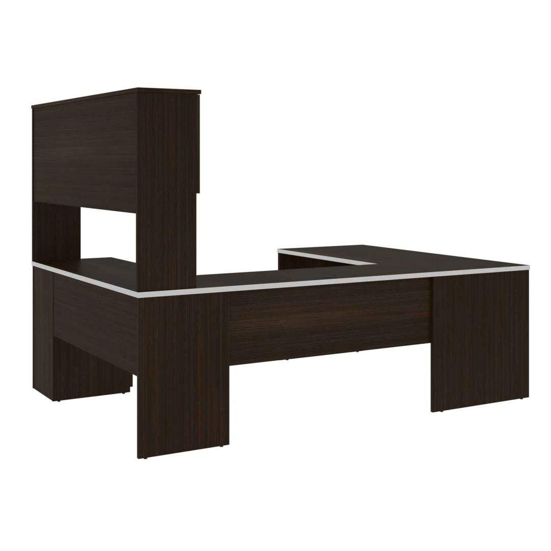 Bestar Ridgeley U Shaped Desk in Dark Chocolate & White Chocolate