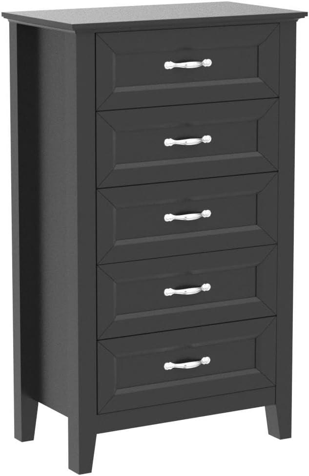 LINSY HOME Dresser for Bedroom, 5 Drawer Dresser with Metal Handles, Wood Chest of Drawers, Tall Dresser for Living Room, Entryway, and Closet, Black