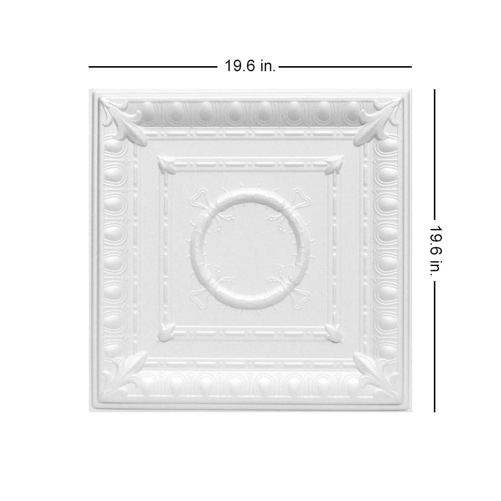 À LA MAISON CEILINGS R47 Romanesque Wreath Foam Glue-up Ceiling Tile (128 sq. ft./Case), Pack of 48, Plain White