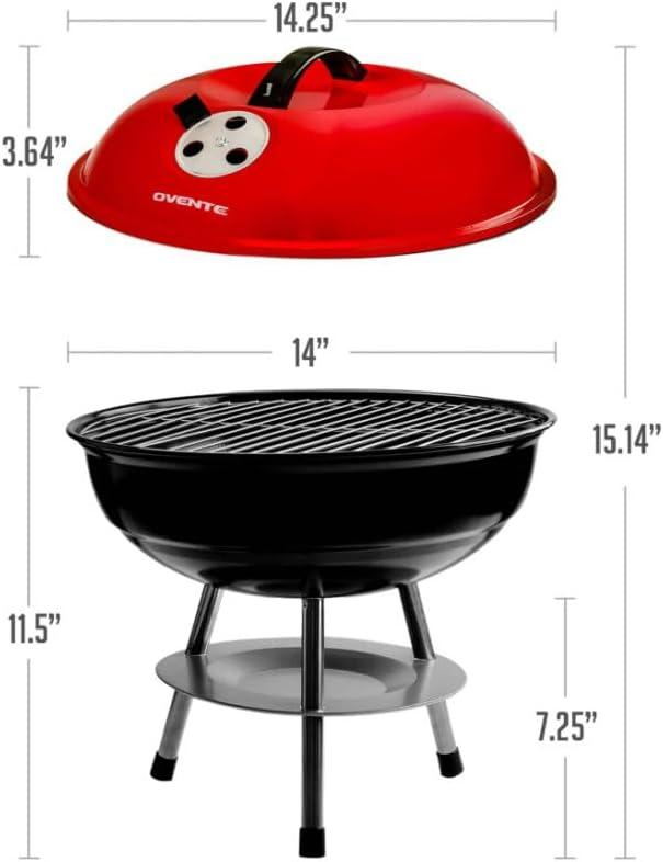 Red 14-Inch Stainless Steel Charcoal Kettle Grill