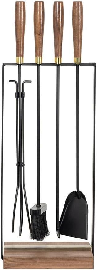 Country Living Walnut Grove 5 Piece Fireplace Tool Set in Black | Walnut Wood Handles