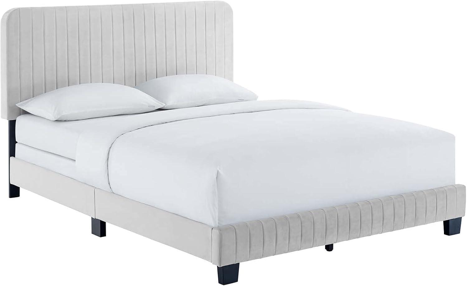 Modway Celine Channel Tufted Performance Velvet King Bed in Light Gray