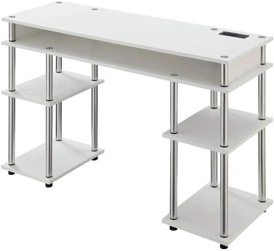 Adult, Designs2Go No Tools 30 inches Tall Student Desk with Charging Station and Shelves, White