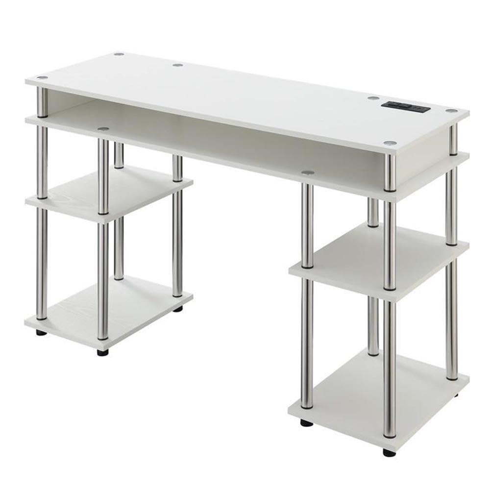 Adult, Designs2Go No Tools 30 inches Tall Student Desk with Charging Station and Shelves, White