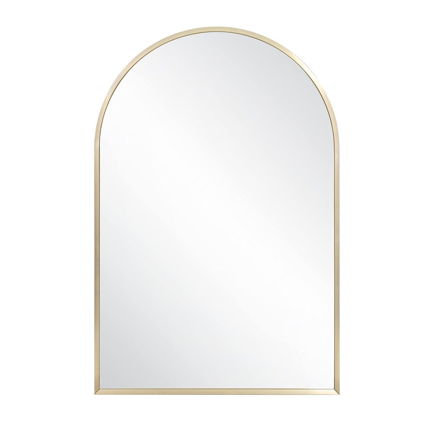Maeve Arched Wall Accent Mirror – 36-Inch H X 24-Inch L, Modern Metal Framed – Living Room, Bedroom, Bathroom Vanity Mirror – Gold – Design House, 596726-GLD