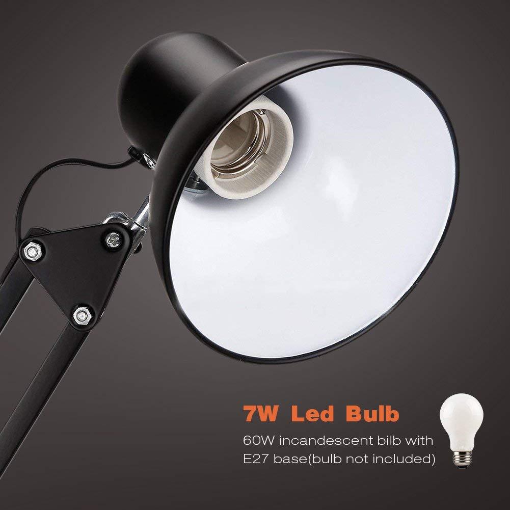 ShellKingdom Architect Task Lamp, Adjustable Swing Arm Desk Lamp with Clamp, Classic Desk Lamp for Home Office Reading (Black)