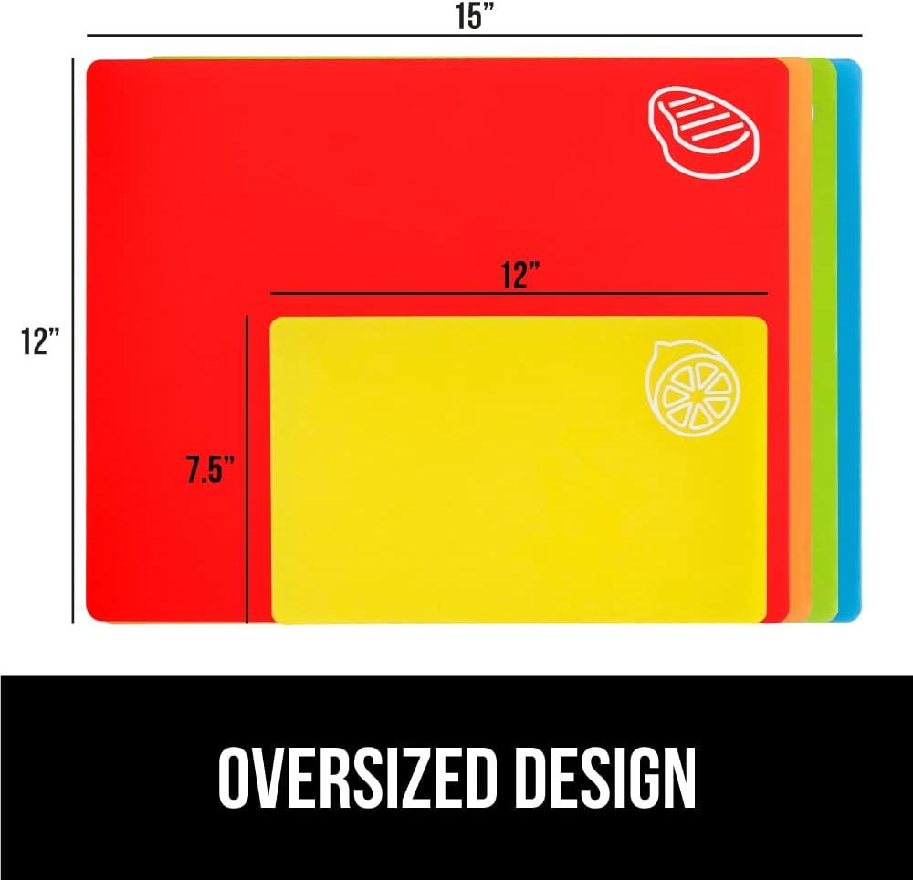 GORILLA GRIP Cutting Board Set of 5, Flexible, Durable Plastic Chopping Mats, 15x12, Multicolor