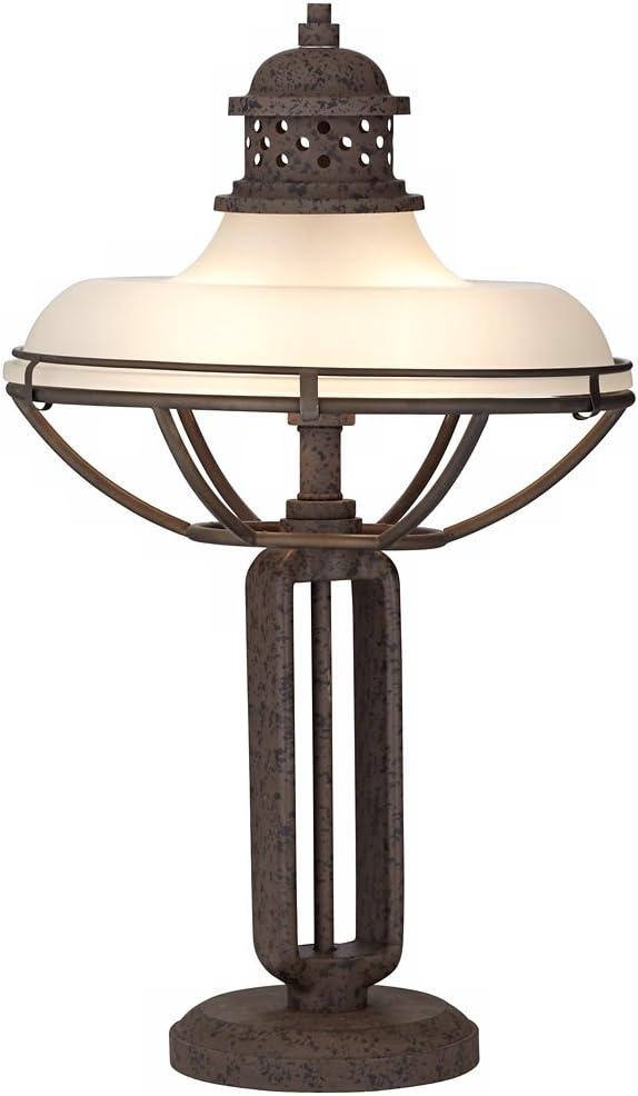 Franklin Iron Works Rustic Industrial Table Lamp Open Cage 26.5" High Rust Bronze Half Dome Glass Shade for Living Room Bedroom Nightstand