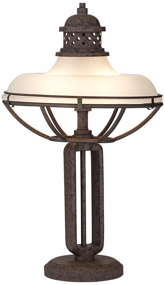 Franklin Iron Works Rustic Industrial Table Lamp Open Cage 26.5" High Rust Bronze Half Dome Glass Shade for Living Room Bedroom Nightstand