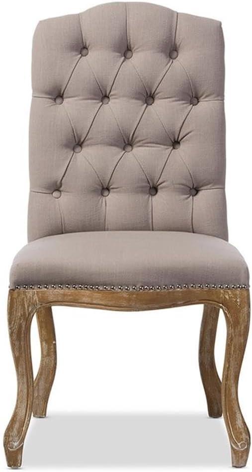 Hudson Weathered Oak Finish and Fabric Button Tufted Upholstered Dining Chair Beige - Baxton Studio: French Country Cottage Style