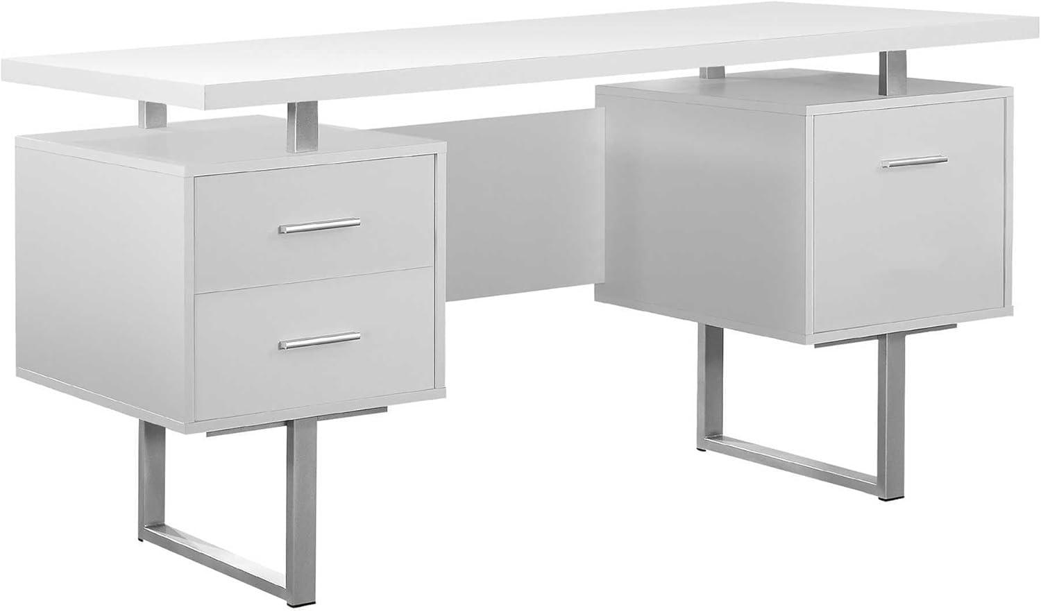 Modern White Home Office Desk with Sleek Metal Legs and Storage