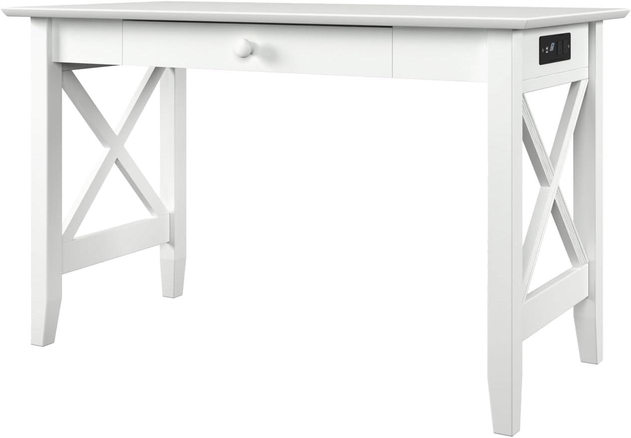 Lexi Desk with Drawer and Charging Station in White